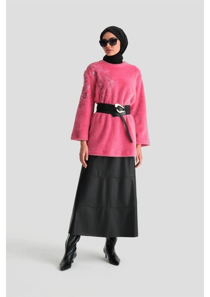 Nakış Detaylı Peluş Tunik 24K4304 Pembe