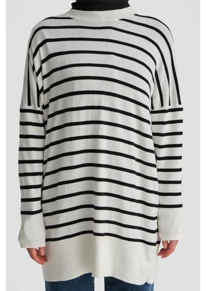 Çizgili Triko Tunik 24Kd2007 Ekru fırsatları