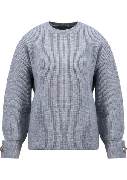 Kolu Yırtmaç Detaylı Kazak 24KD4201 Gri Melanj