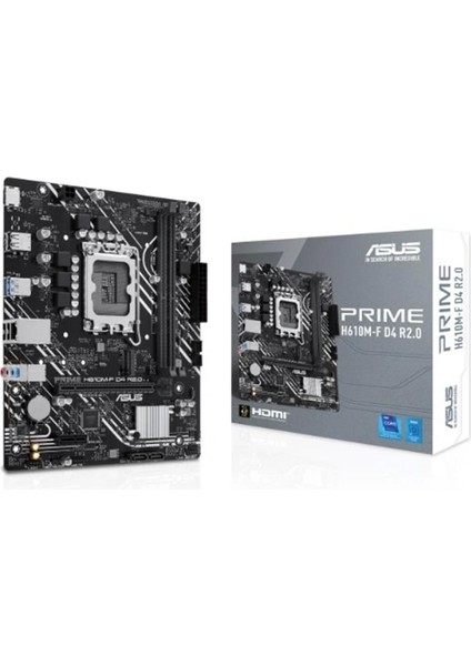Asus Prıme H610M-F D4 R2.0 Ddr4 3200MHZ 1xhdmı 1xm.2 USB 3.2 Matx 1700P (12. / 13. ve 14. Nesil Işlemci Uyumlu)