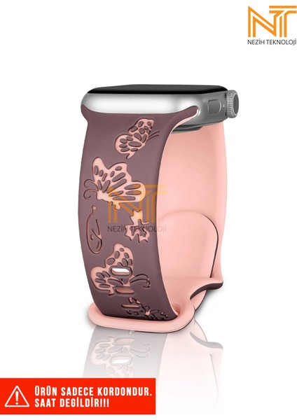 Apple Watch 5/6/7/8/9/10/se/ultra/ultra2 44/45/49mm / Seri 10 46 / Seri 11 46mm Uyumlu Kelebek Desen Silikon Kordon