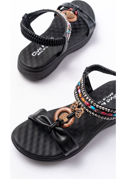 DM-608 Siyah Taşlı Arka Lastikli Günlük Kadın Sandalet fırsatları