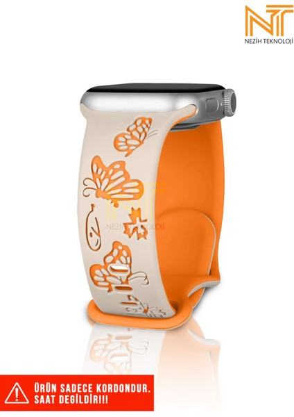 Apple Watch 5/6/7/8/9/10/se/ultra/ultra2 44/45/49mm / Seri 10 46 / Seri 11 46mm Uyumlu Kelebek Desen Silikon Kordon