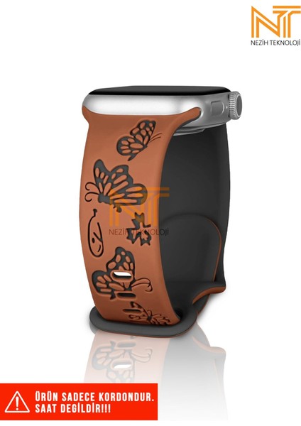 Apple Watch Watch Seri 5/6/7/8/9/se 38/40/41mm Seri 10 42 / Seri 11 42mm Uyumlu Kelebek Desen Silikon Kordon