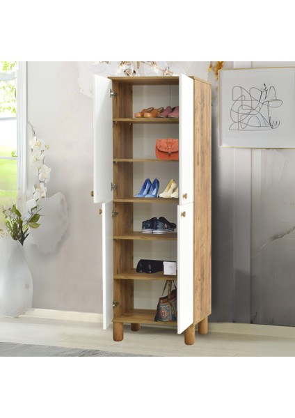 Lidya Portmanto Dolabı Atlantik Çam Beyaz Raflı 2 Kapaklı Ayakkabılık 60x37x195 cm modelleri
