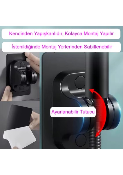 Jet Özellikli Duş Seti | Hortum+Yapışkanlı Askı Aparatı + El Duşu | R1002-S