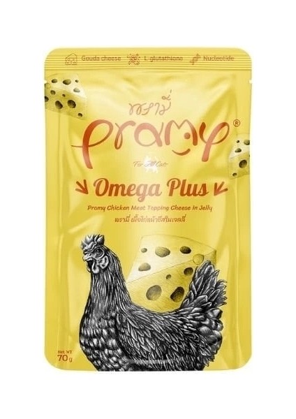 Pramy Omega Plus Jöle Içinde Tavuklu ve Peynirli Pouch Yetişkin Konserve Kedi Maması 70 gr