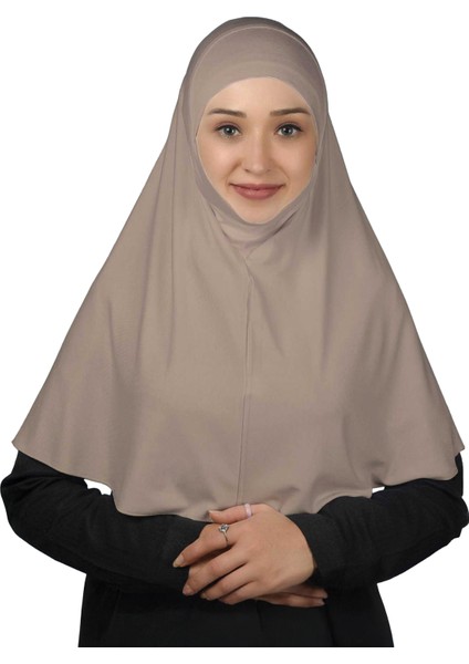Hazır Türban Peçeli Pratik Eşarp Tesettür Nikaplı Hijab - Namaz Örtüsü Sufle (Xl) - Açık Vizon
