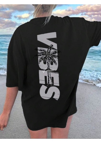Vıbes Ön ve Sırt Baskılı Oversize Unisex Tshirt