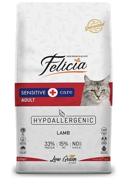 Felicia Düşük Tahıllı Hipoalerjenik Kuzu Etli Yetişkin Kedi Maması 12 kg