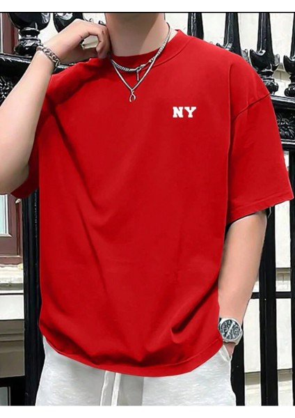 Unisex Yeni Sezon Ny Yazılı Pamuklu Oversize Tshirt