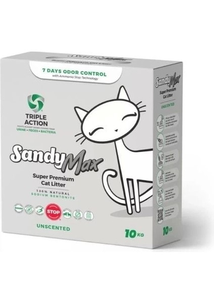 Sandy Max Triple Action Tozsuz Topaklanan Bentonit Doğal Kedi Kumu 10 kg