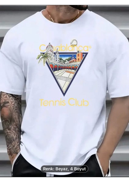 Erkekler Için Rahat Tenis Kulübü Grafikli Tişört - Bol Kesim, Nefes Alabilen Polyester, Vintage