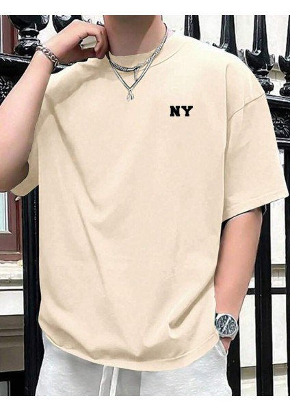 Unisex Yeni Sezon Ny Yazılı Pamuklu Oversize Tshirt