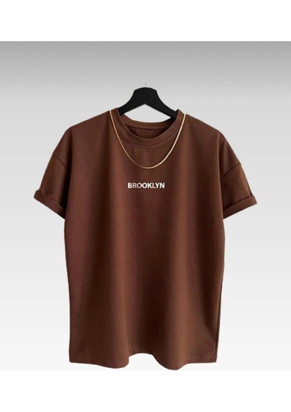 Yeni Sezon Brooklyn Baskılı 3’lü Paket Oversize Tshirt Beyaz-Kahve-Gri fiyatları