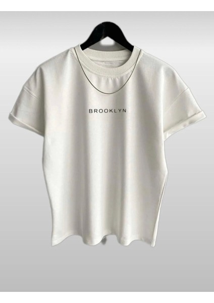 Yeni Sezon Brooklyn Baskılı 3’lü Paket Oversize Tshirt Beyaz-Kahve-Gri modelleri