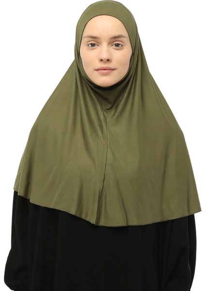 Hazır Türban Peçeli Pratik Eşarp Tesettür Nikaplı Hijab - Namaz Örtüsü Sufle (Xl) - Haki