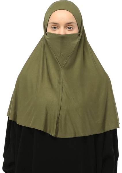 Hazır Türban Peçeli Pratik Eşarp Tesettür Nikaplı Hijab - Namaz Örtüsü Sufle (Xl) - Haki modelleri