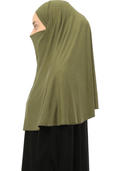 Hazır Türban Peçeli Pratik Eşarp Tesettür Nikaplı Hijab - Namaz Örtüsü Sufle (Xl) - Haki indirimleri