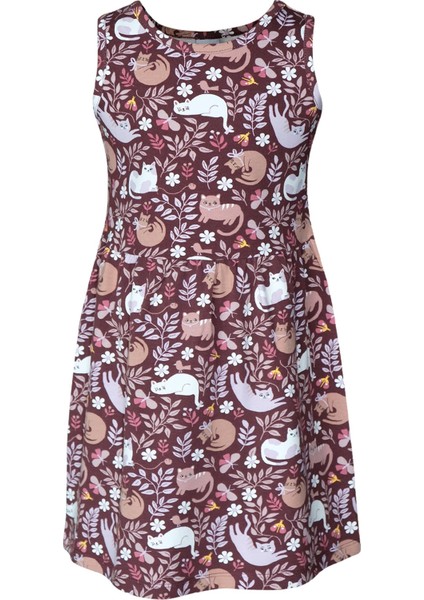 Lazy Cat Kız Çocuk Desenli Kolsuz Elbise