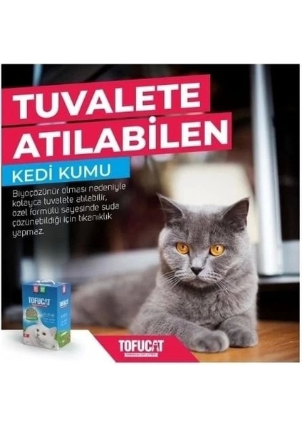 Tofucat Tuvalete Atılabilen Koku Hapsedeci Topaklanan Doğal Kedi Kumu 8 Lt