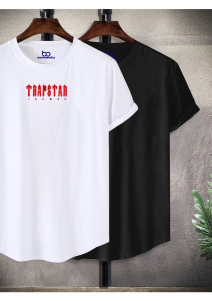TR4PSTAR Baskılı Oval Kesim Slim 2li T-Shirt Ikili Set