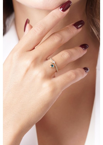 14 Ayar Altın Tektaş Detaylı Göz Sallantılı Yüzük modelleri