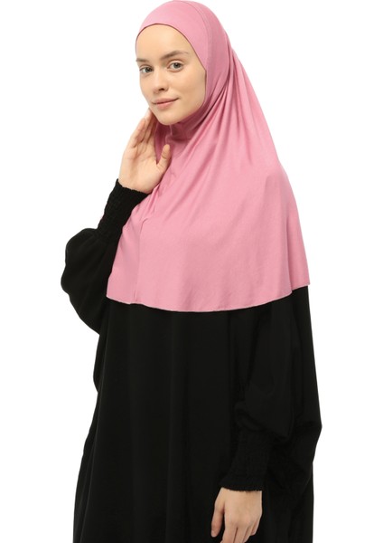 Hazır Türban Peçeli Pratik Eşarp Tesettür Nikaplı Hijab - Namaz Örtüsü Sufle (Xl) - Koyu Pembe