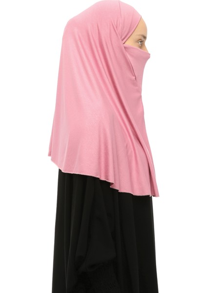 Hazır Türban Peçeli Pratik Eşarp Tesettür Nikaplı Hijab - Namaz Örtüsü Sufle (Xl) - Koyu Pembe