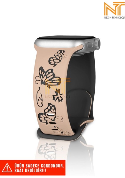 Apple Watch Watch Seri 5/6/7/8/9/se 38/40/41mm Seri 10 42 / Seri 11 42mm Uyumlu Kelebek Desen Silikon Kordon