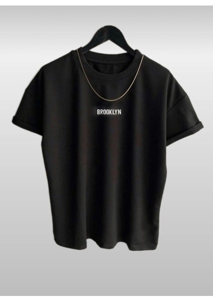 Yeni Sezon Brooklyn Baskılı 2’li Paket Oversize Tshirt Siyah-Beyaz