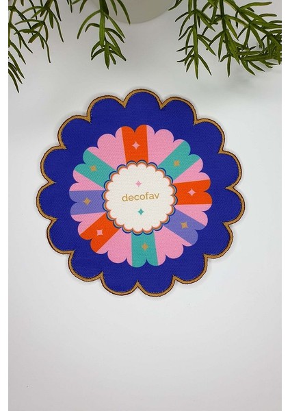 Çiçek Şeklinde Renkli Geometrik Tasarımlı Nakış Kenar Kumaş Kokteyl Peçetesi 1 Adet