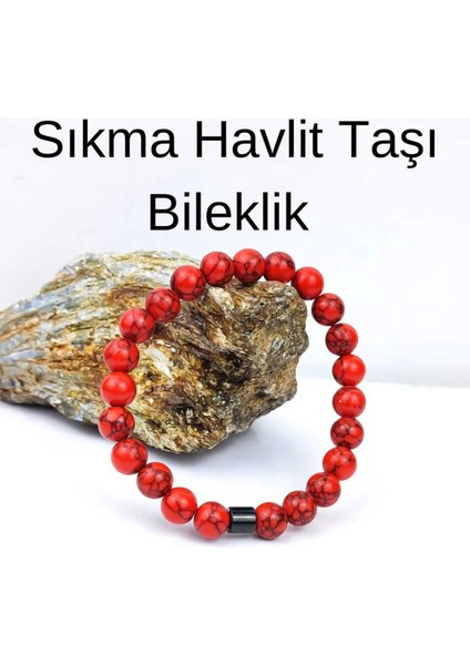 Sıkma Havlit Taşı Bileklik Aksesuar Hediyelik Bileklik-Kırmızı