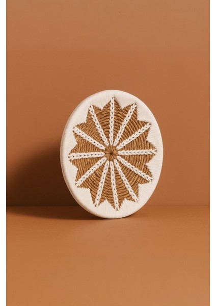 Yuvarlak Rattan Duvar Dekoru, Bohem Tarz, El Örgüsü, Beyaz Desenli, Doğal Lifli, Salon ve Oda, 40 cm