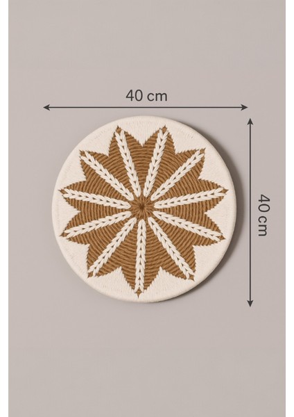 Yuvarlak Rattan Duvar Dekoru, Bohem Tarz, El Örgüsü, Beyaz Desenli, Doğal Lifli, Salon ve Oda, 40 cm
