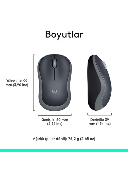 M185 USB Alıcılı Kompakt Kablosuz Mouse - Gri