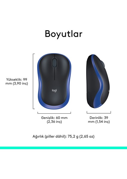M185 USB Alıcılı Kompakt Kablosuz Mouse - Mavi