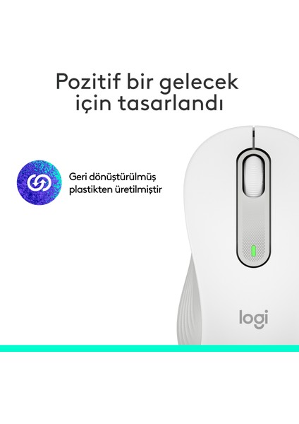 Signature M650 Büyük Boy Sol El Için Sessiz Kablosuz Mouse - Beyaz