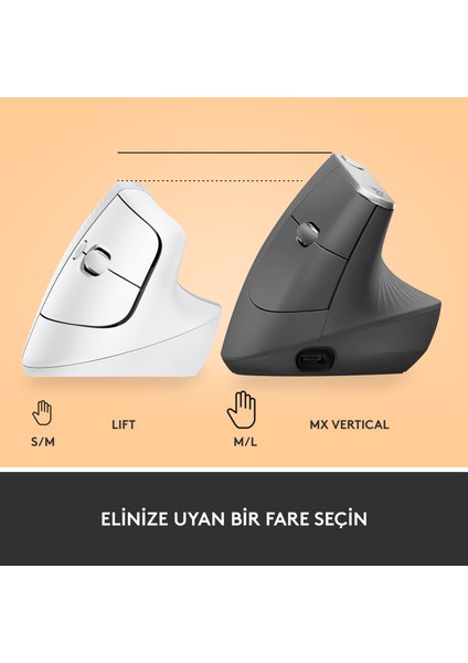 Lift Sessiz Kablosuz Ergonomik Dikey Mouse - Beyaz