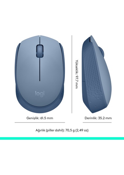 M171 USB Alıcılı Kablosuz Kompakt Mouse - Açık Mavi