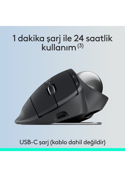 MX Ergo S Gelişmiş Bluetooth Kablosuz Trackball PC / Mac Için Ergonomik Mouse - Siyah