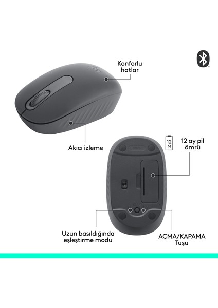 M196 Bluetooth Kablosuz Kompakt Pc ve Mac ile Uyumlu Mouse - Siyah