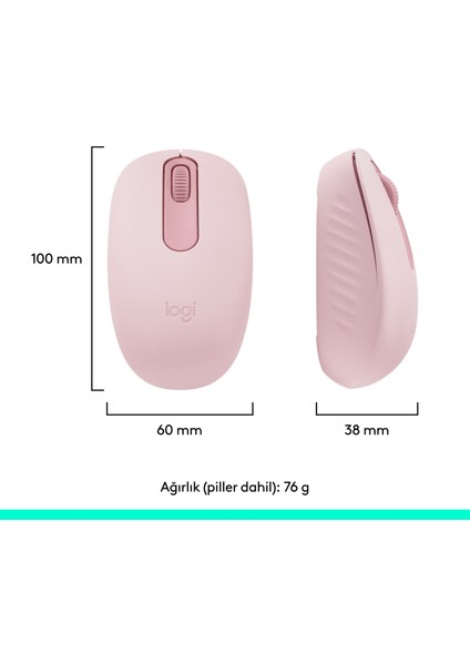 M196 Bluetooth Kablosuz Kompakt Pc ve Mac ile Uyumlu Mouse - Pembe