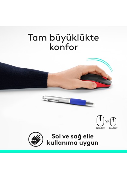 M191 Büyük Boy USB Alıcılı 1000 DPI Kablosuz Mouse - Kırmızı