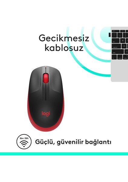 M191 Büyük Boy USB Alıcılı 1000 DPI Kablosuz Mouse - Kırmızı