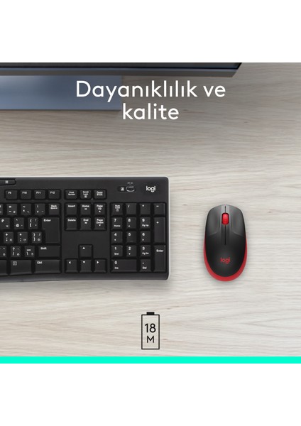 M191 Büyük Boy USB Alıcılı 1000 DPI Kablosuz Mouse - Kırmızı