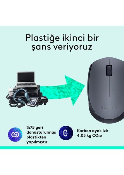 M170 USB Alıcılı Kablosuz Kompakt Mouse - Gri