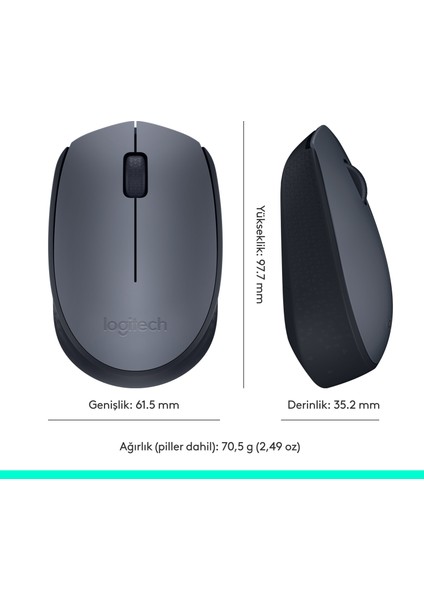 M170 USB Alıcılı Kablosuz Kompakt Mouse - Gri