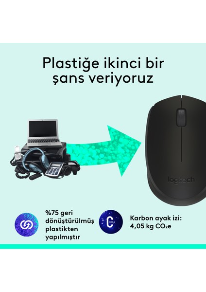 M171 USB Alıcılı Kablosuz Kompakt Mouse - Siyah