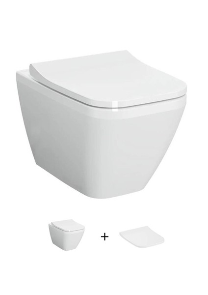 Integra Square Kare Rim-Ex Asma Klozet + Slim Duroplast Yavaş Kapanan Klozet Kapağı Set